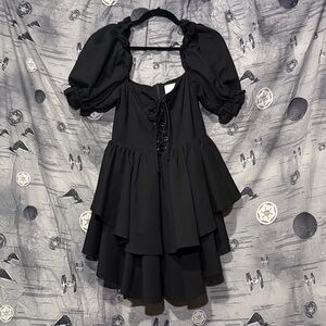 SELKIE CAVIAR LACE UP PARTY DRESS SZ M EUC